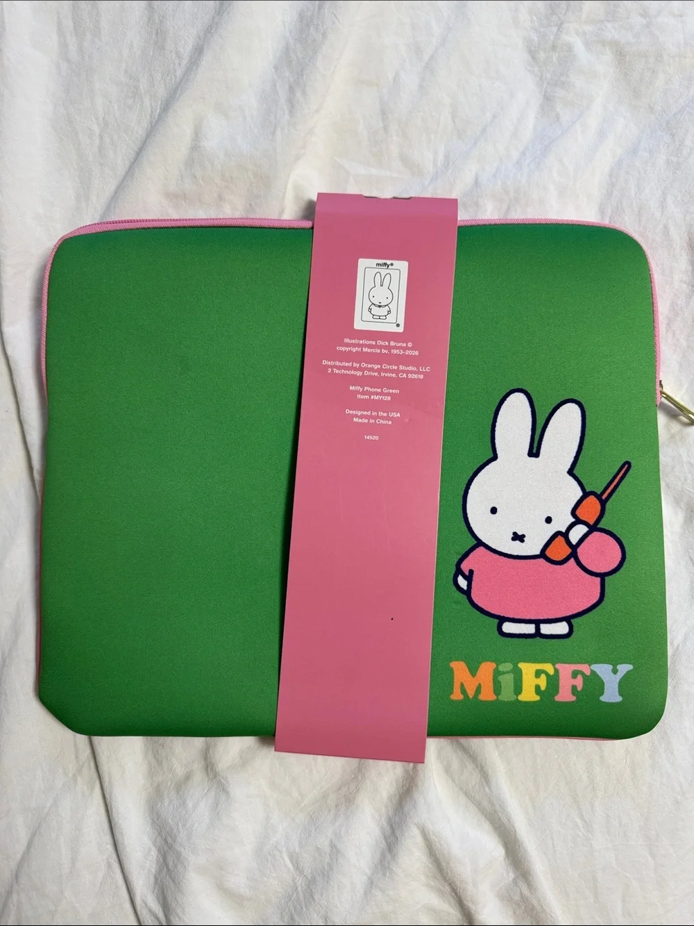 miffy Green and Pink Laptop Sleeve -13.3”x 11” (Brand New)